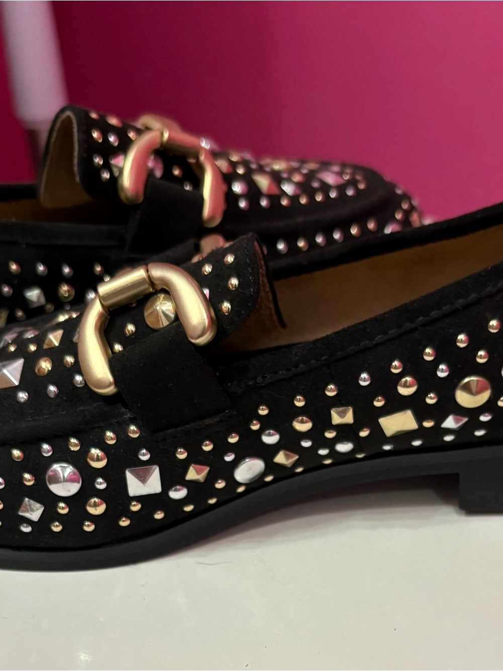 Kelly & Katie Black Studded Loafers with Mixed Metal Accents - Picture 3 of 6